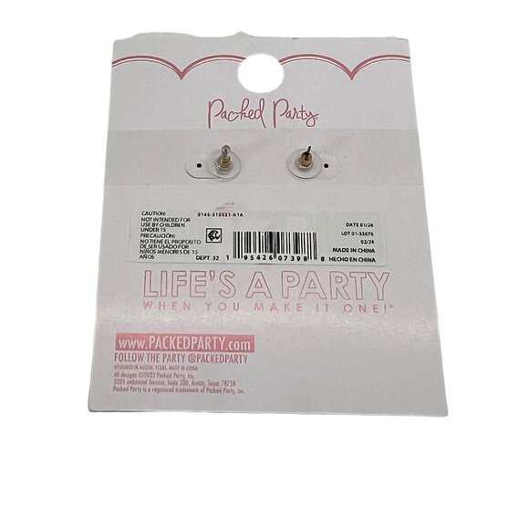 Packed Party Dangle Earrings Flowers Hibiscus Gold Tone Rhinestones 1.75" NEW - Picture 3 of 3